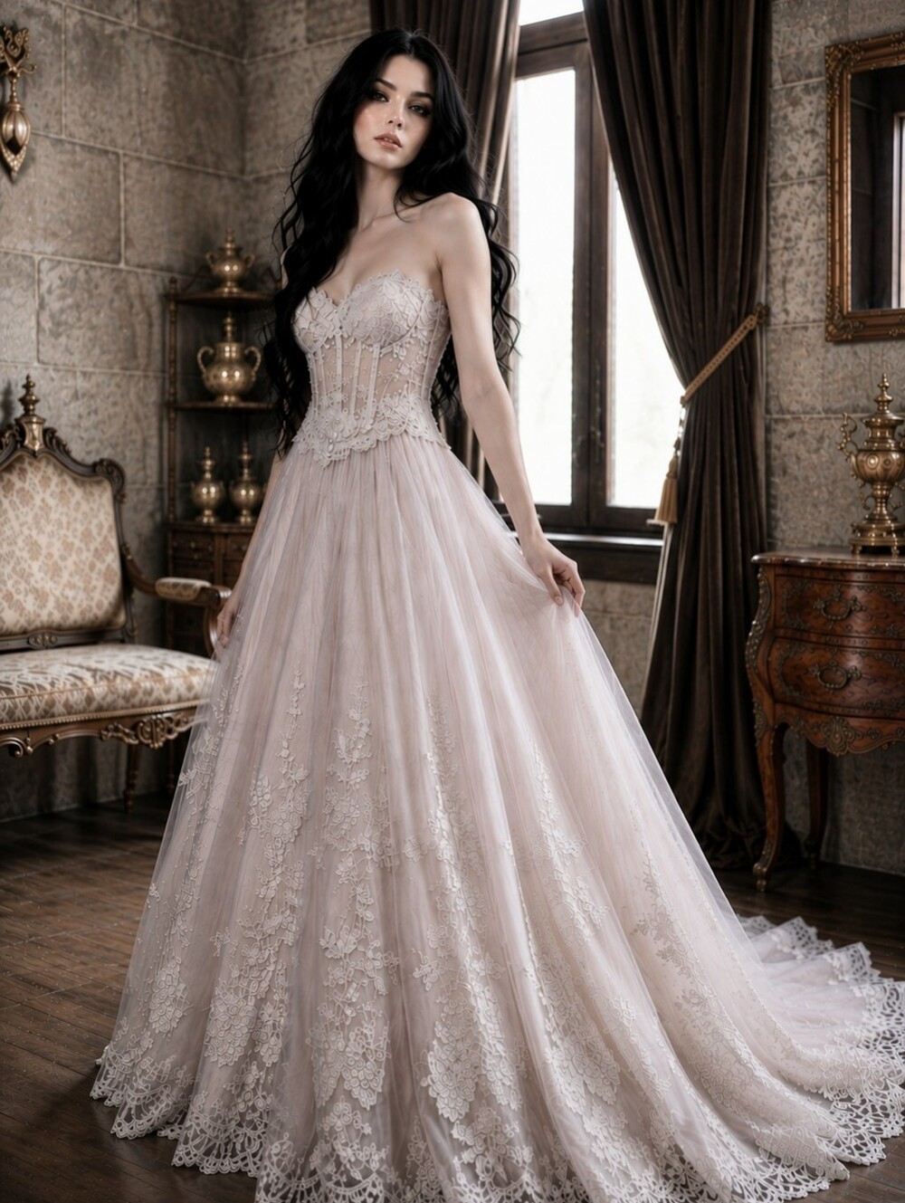 PC Mary’s Blush Princess Beaded Corset Gown Strapless Boned Bodice Prom/Wedding
